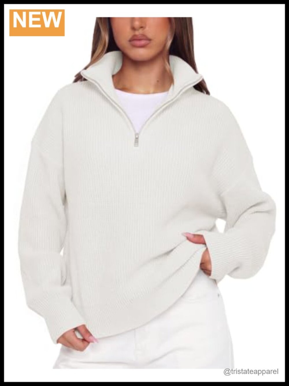 Cashmere Blend Oversized Quarter Zip Pullover Sweater Mock Neck Loose Knit